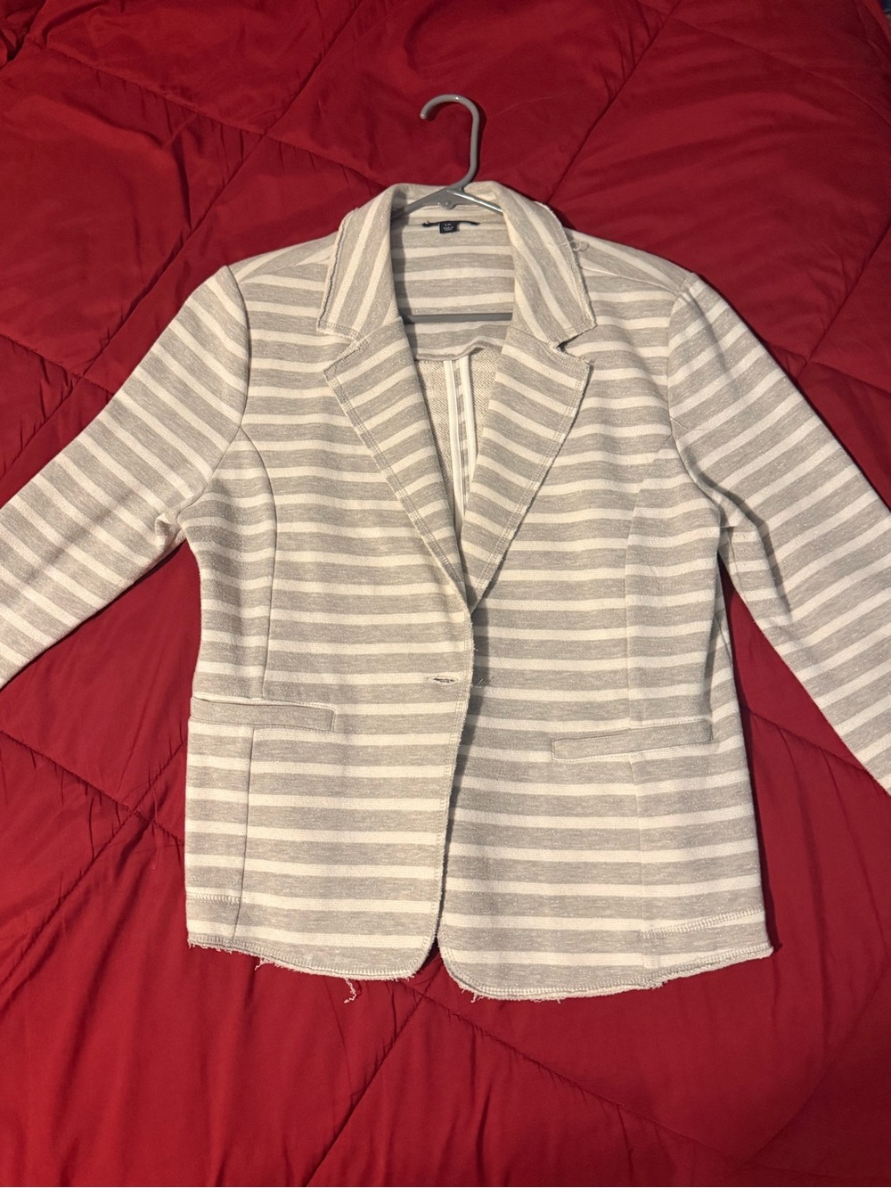 Tommy Hilfiger Gray & White Striped Knit Blazer